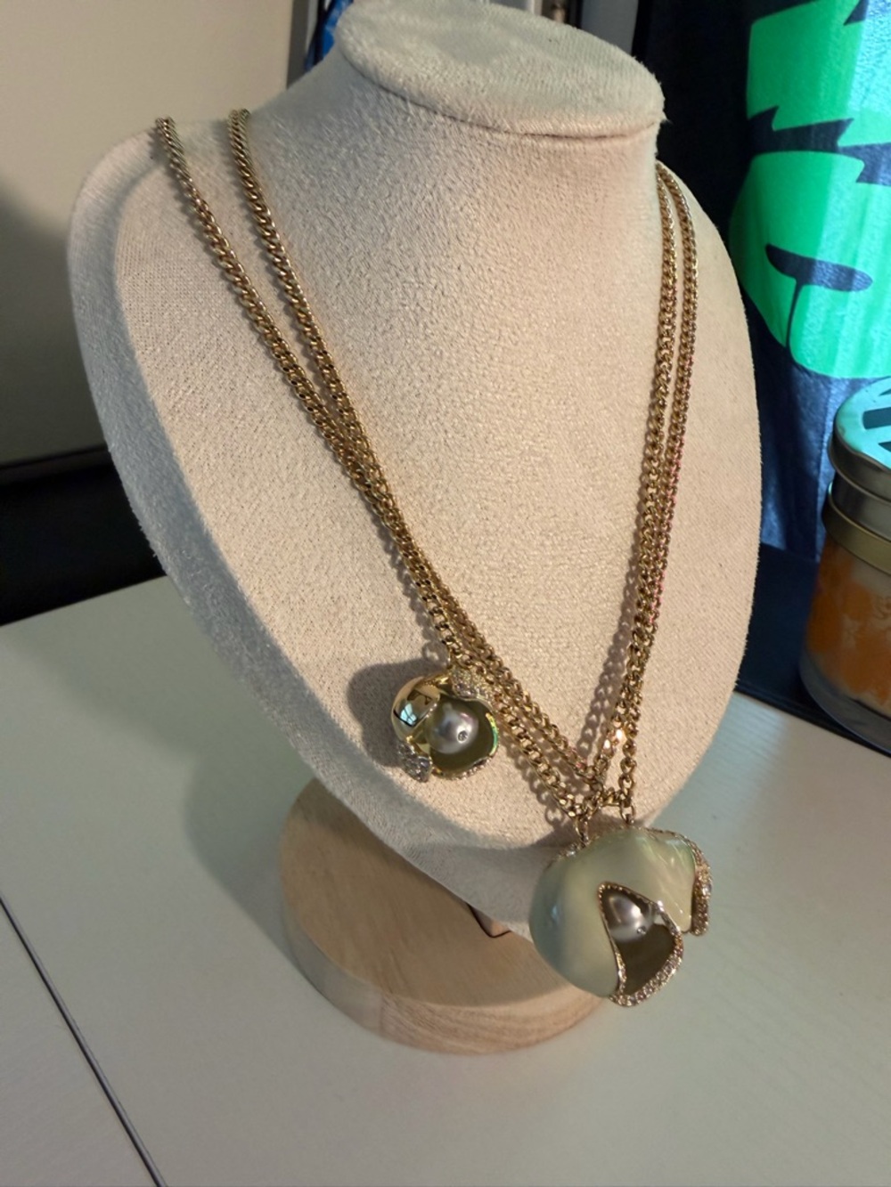 Swarovski Gold-Tone Layered Necklace with Cream Mother-of-Pearl Pendants